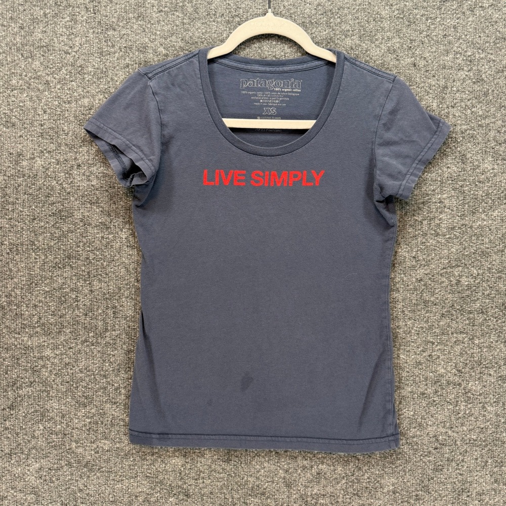 Patagonia Tshirt Women XS Blue Live Simply Organic Cotton Graphic Tee Scoop Neck